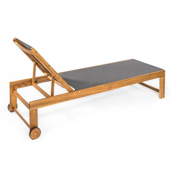 Trabuco Coastal Modern Acacia Wood Mesh 3-Position Outdoor Chaise Lounge Set with Side Table - JONATHAN Y